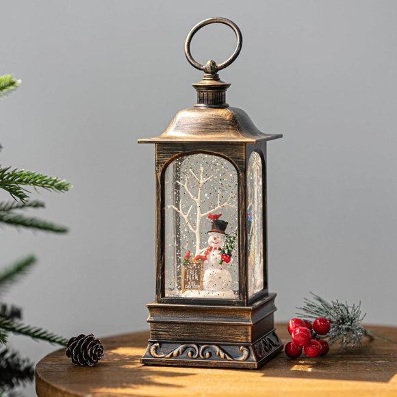 Snow Globes, Snowman Water Lantern, 8 Christmas Music, USB Powered & Battery - Picture 5 of 5